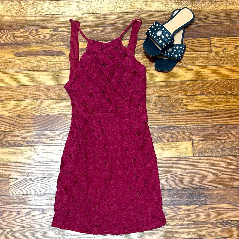 Charlotte Russe Burgundy Lace Halter Mini Dress